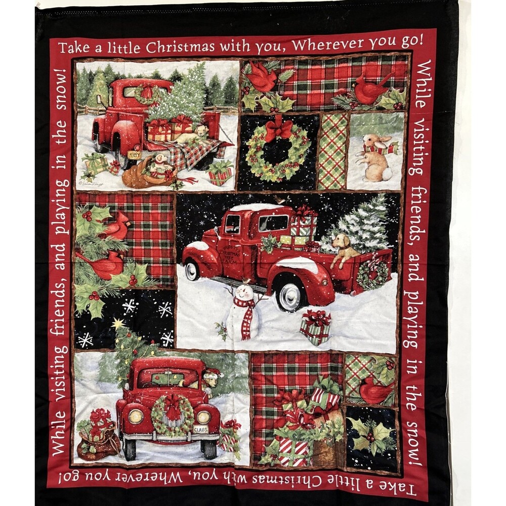Susan Winget Cotton Quilting Fabric Panel Red Truck Holiday Christmas 35" X 44"